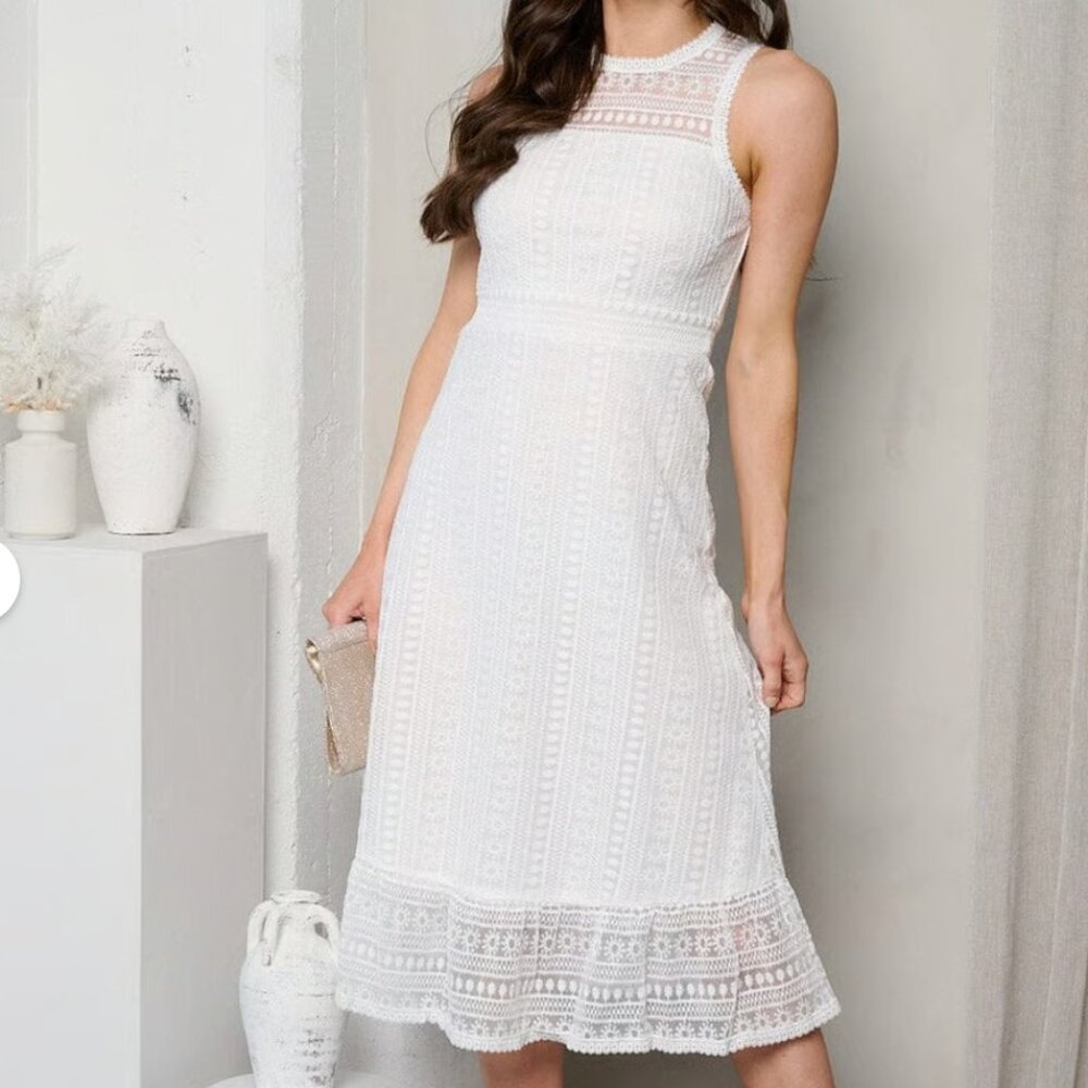 Francescas Miami Bohemian White Lace Midi Sleeveless Dress